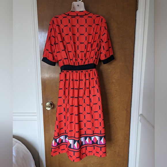 Ted Baker Valent Geometric Print Red Black Zip Front Dress - Picture 2 of 13